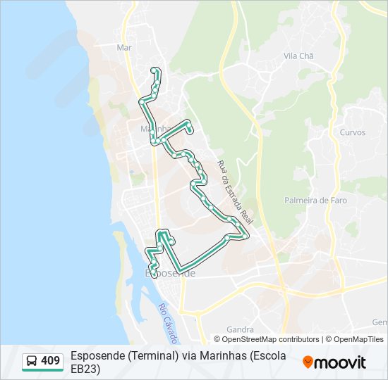 Mapa da linha do autocarro 409.