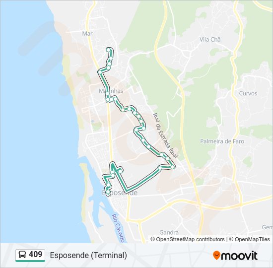 Mapa da linha do autocarro 409.