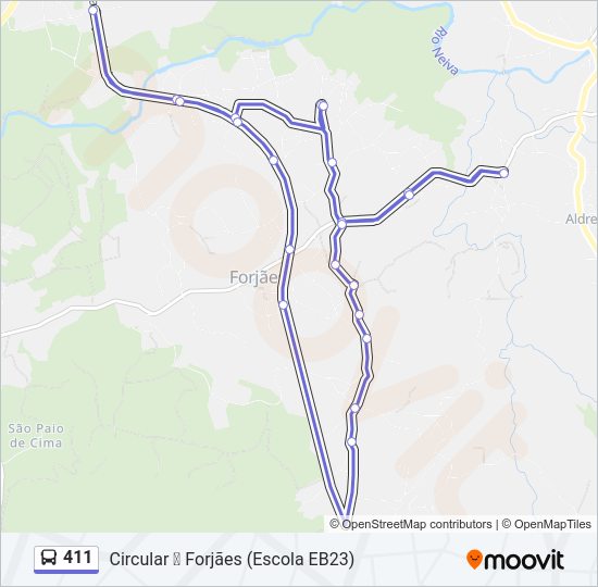 Mapa da linha do autocarro 411.