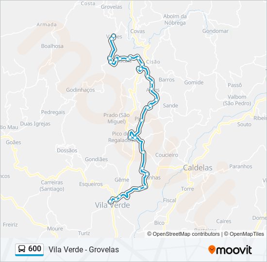 Mapa da linha do autocarro 600.