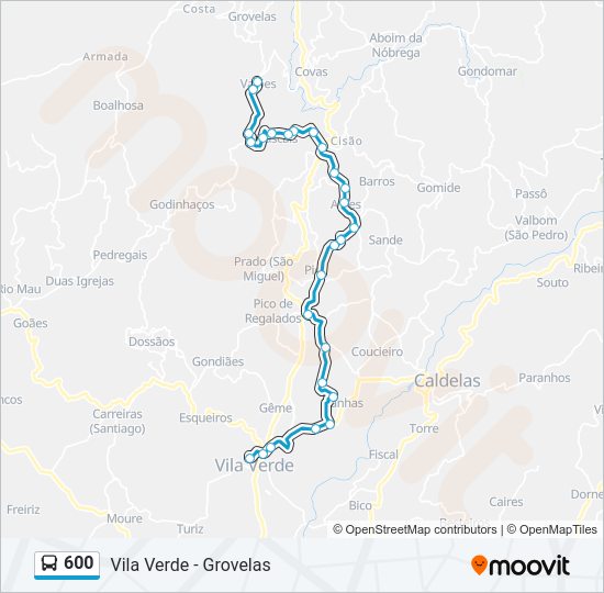 Mapa da linha do autocarro 600.