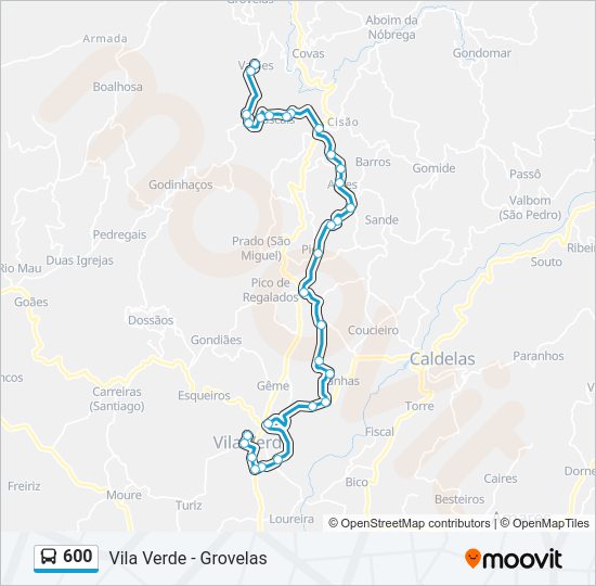 Mapa da linha do autocarro 600.