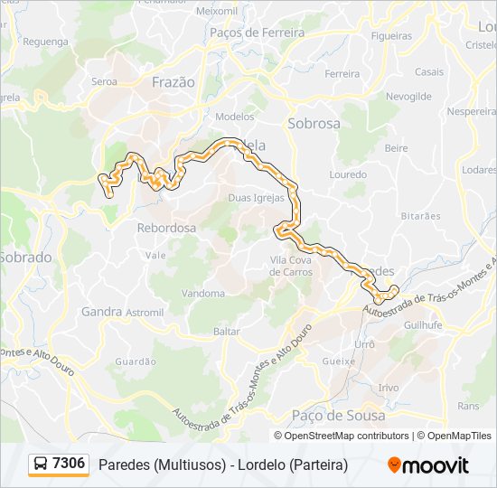 Mapa da linha do autocarro 7306.