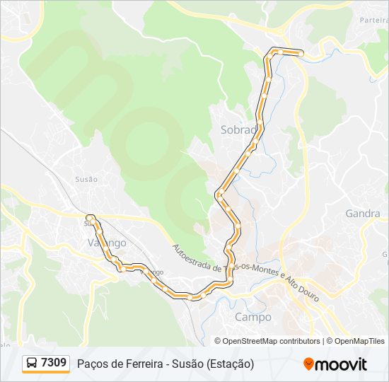 Mapa da linha do autocarro 7309.