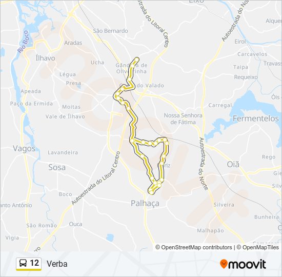 Mapa da linha do autocarro 12.