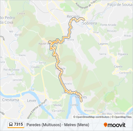Mapa da linha do autocarro 7315.