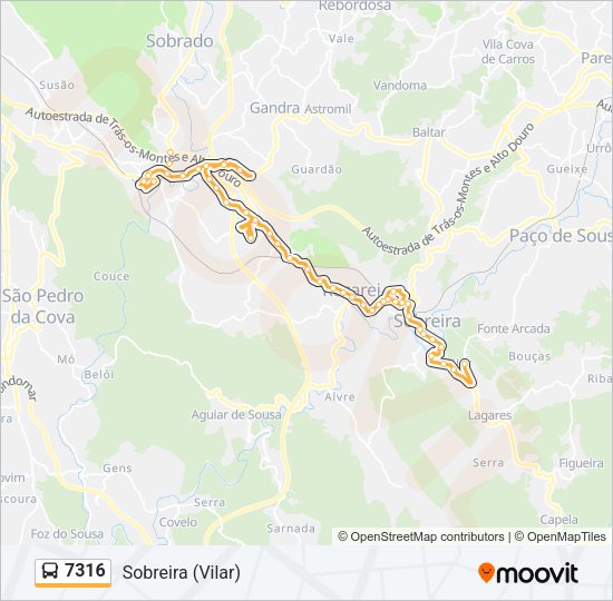 Mapa da linha do autocarro 7316.