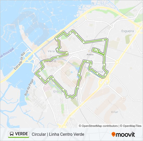 Mapa da linha do autocarro VERDE.