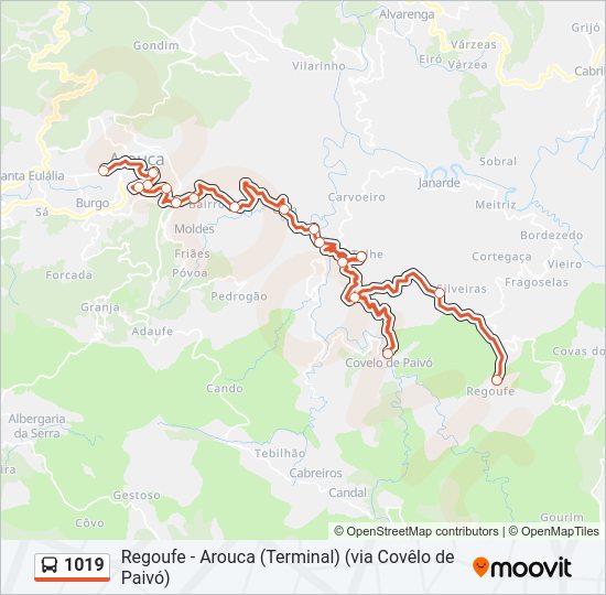 Mapa da linha do autocarro 1019.