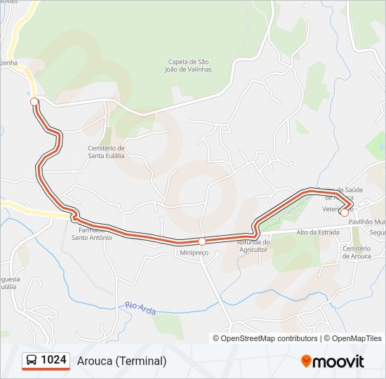 Mapa da linha do autocarro 1024.