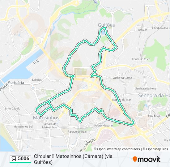 Mapa da linha do autocarro 5006.