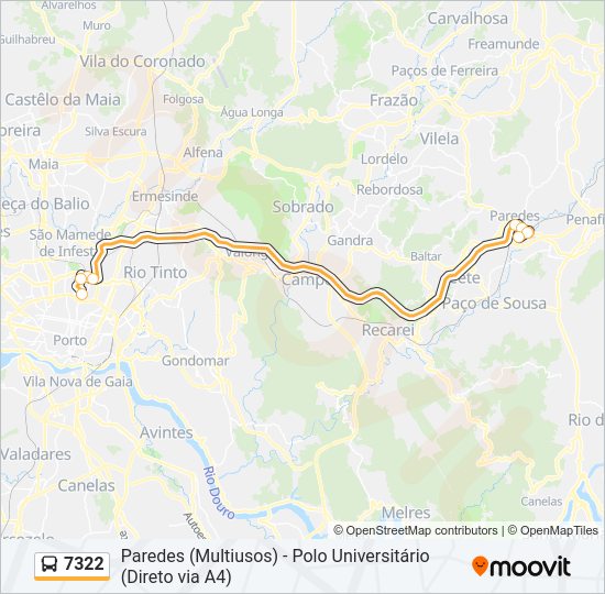 Mapa da linha do autocarro 7322.