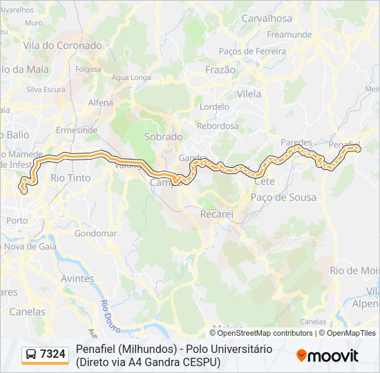 Mapa da linha do autocarro 7324.