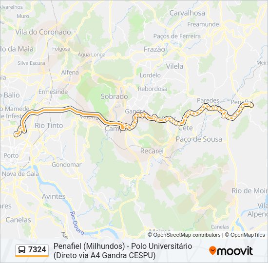 Mapa da linha do autocarro 7324.