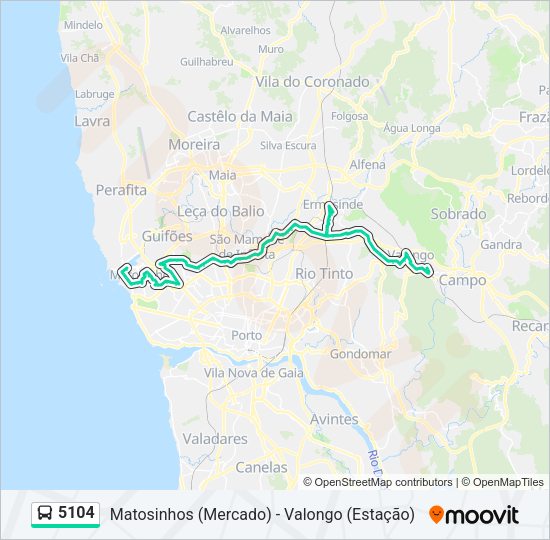 Mapa da linha do autocarro 5104.