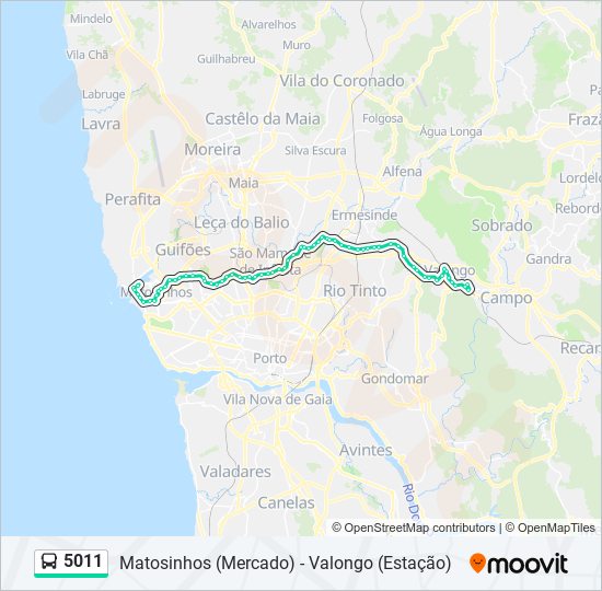 Mapa da linha do autocarro 5011.