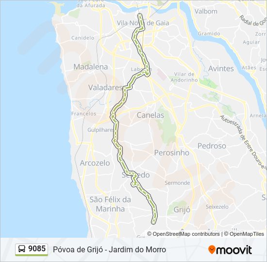 Mapa da linha do autocarro 9085.