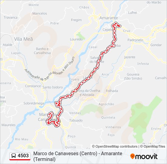Mapa da linha do autocarro 4503.
