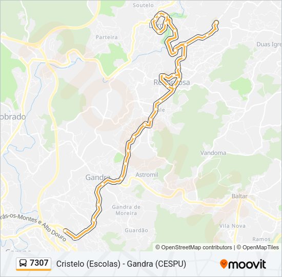 Mapa da linha do autocarro 7307.