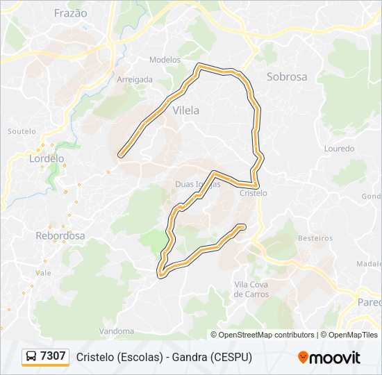 Mapa da linha do autocarro 7307.