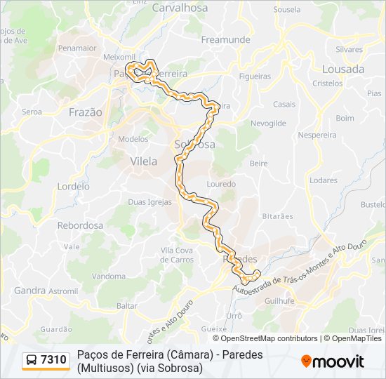 Mapa da linha do autocarro 7310.