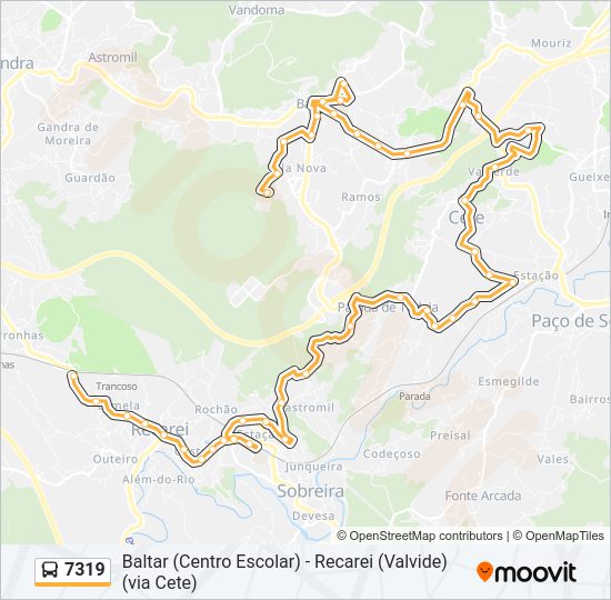 Mapa da linha do autocarro 7319.