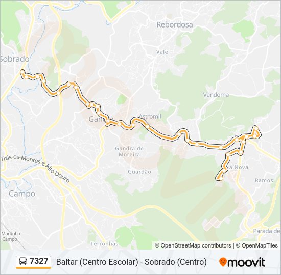 Mapa da linha do autocarro 7327.