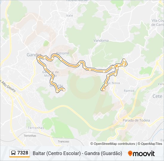 Mapa da linha do autocarro 7328.