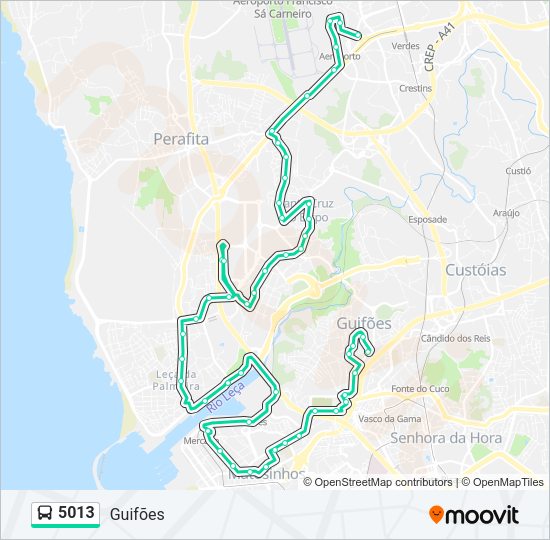 Mapa da linha do autocarro 5013.