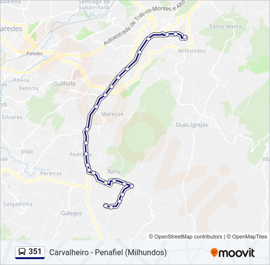 Mapa da linha do autocarro 351.