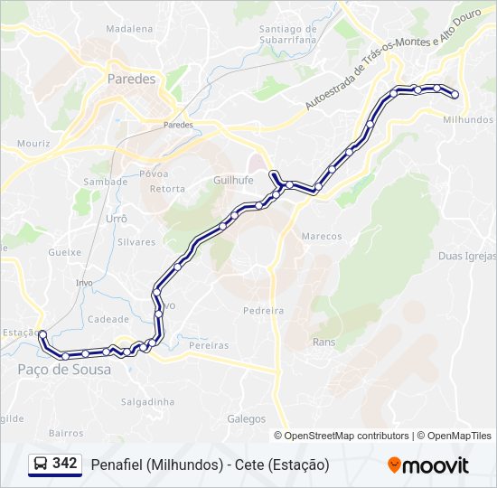 Mapa da linha do autocarro 342.