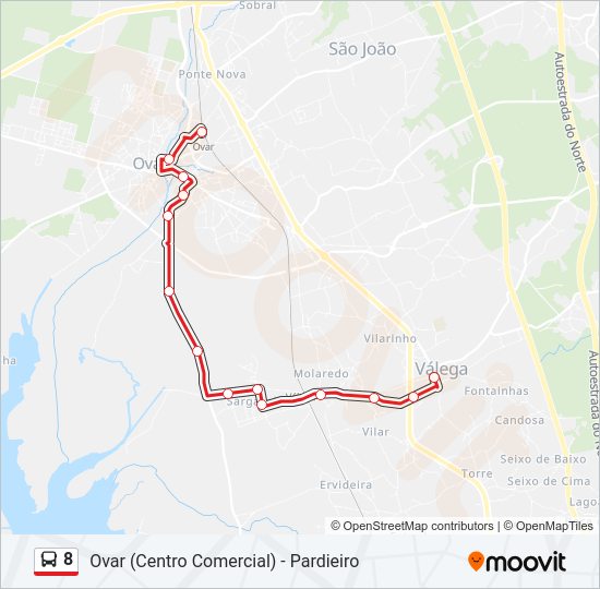 Mapa da linha do autocarro 8.