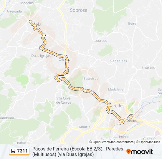 Mapa da linha do autocarro 7311.