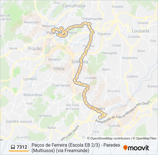 Mapa da linha do autocarro 7312.