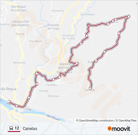 Mapa da linha do autocarro 12.