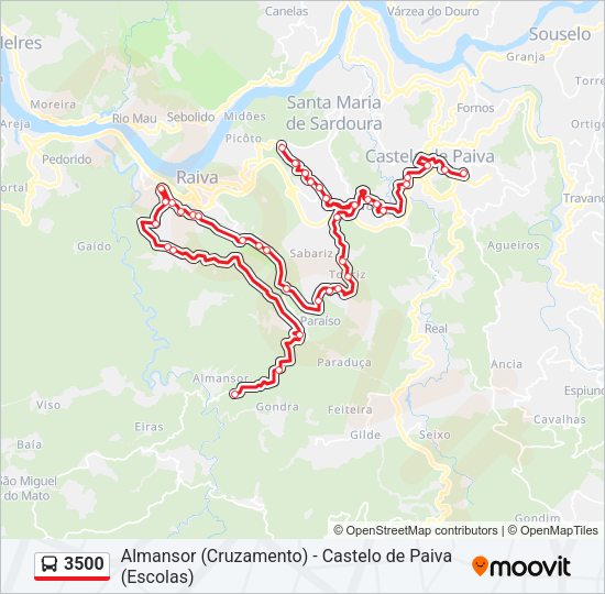 Mapa da linha do autocarro 3500.