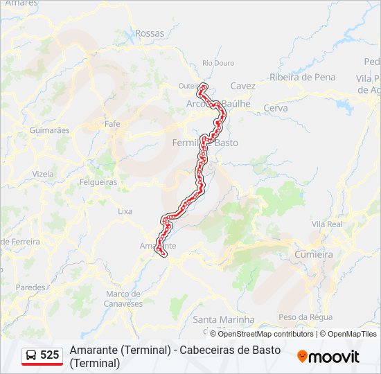 Mapa da linha do autocarro 525.