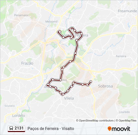 Mapa da linha do autocarro 2131.