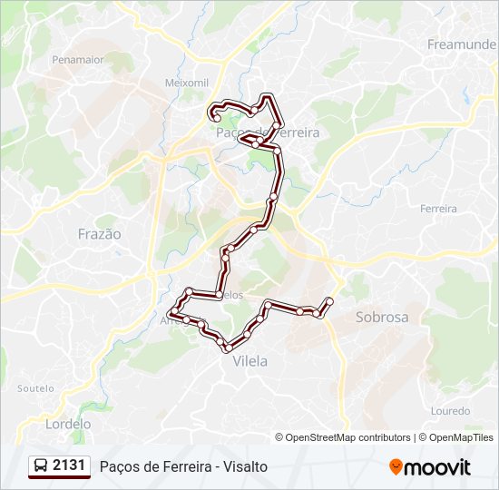 Mapa da linha do autocarro 2131.