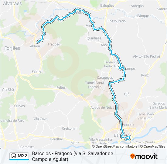 Mapa da linha do autocarro M22.