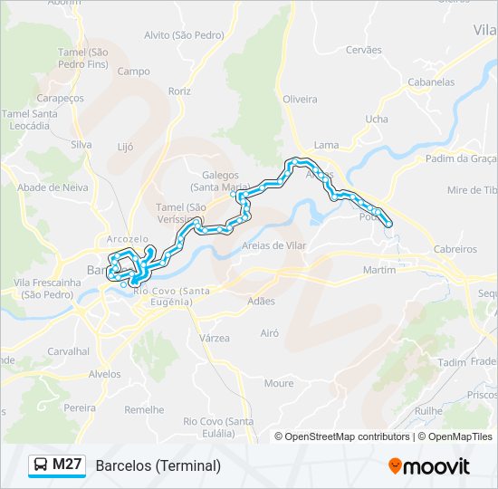 Mapa da linha do autocarro M27.