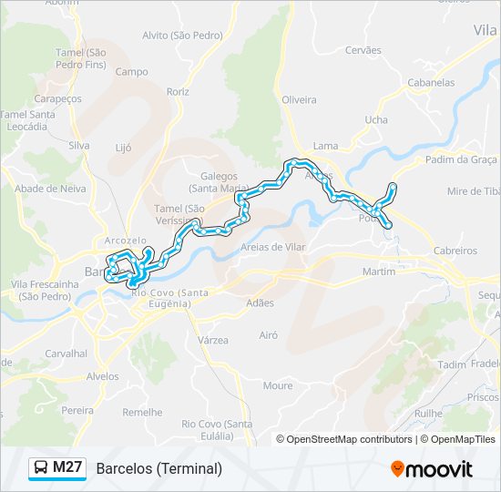 Mapa da linha do autocarro M27.