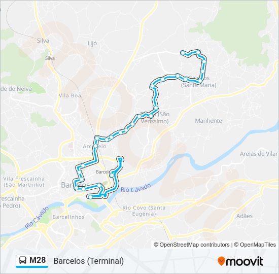 Mapa da linha do autocarro M28.