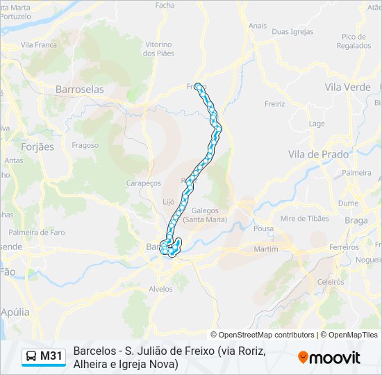 Mapa da linha do autocarro M31.