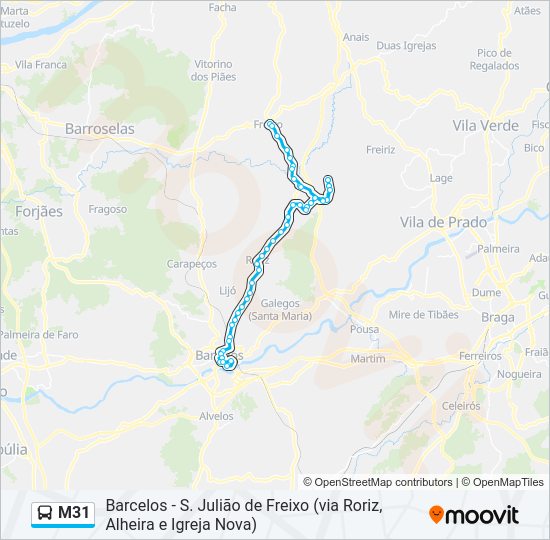 Mapa da linha do autocarro M31.