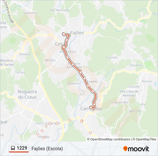Mapa da linha do autocarro 1229.