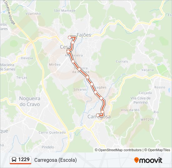 Mapa da linha do autocarro 1229.