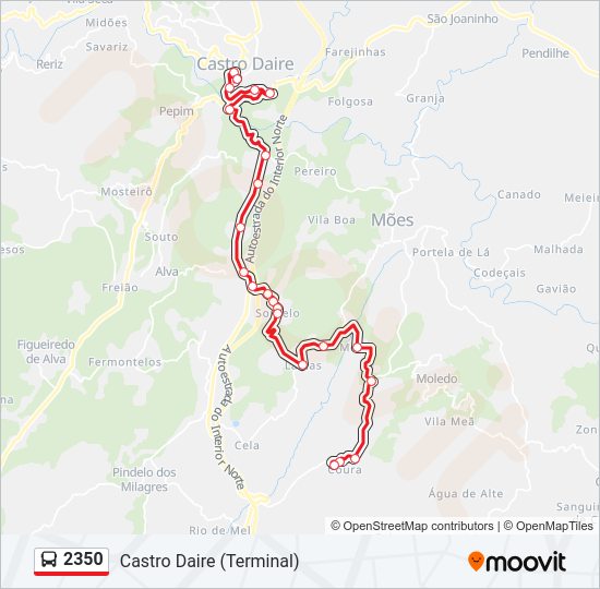 Mapa da linha do autocarro 2350.