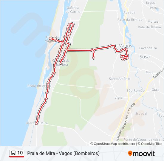 Mapa da linha do autocarro 10.