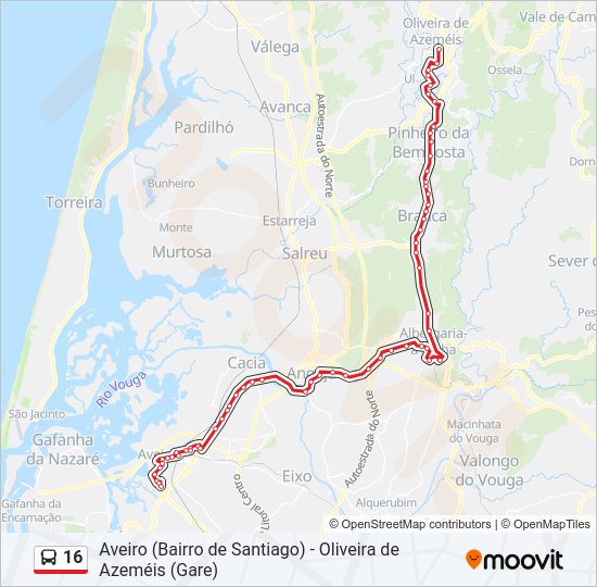 Mapa da linha do autocarro 16.